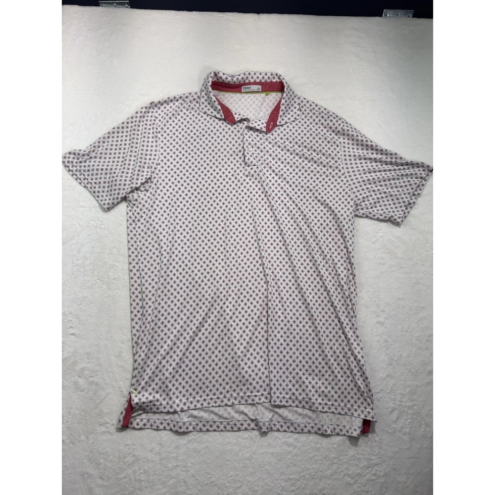 Tasc Polo Shirt Mens Large White Floral Print Cloud Performance Golf Lightweight